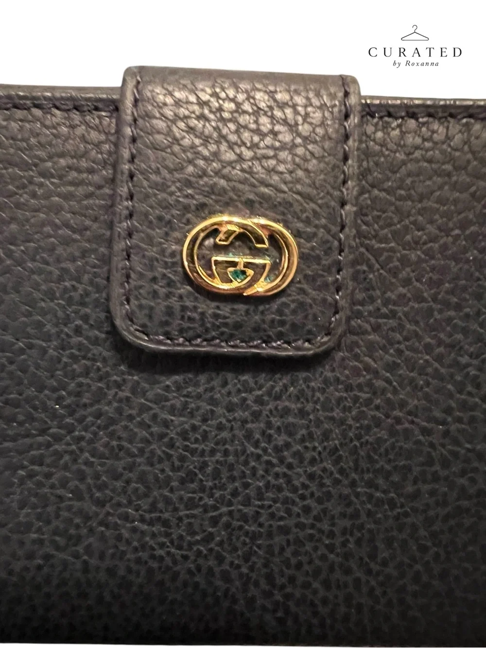 Gucci Vintage Navy Leather Continental Wallet Gold GG + Box & COA